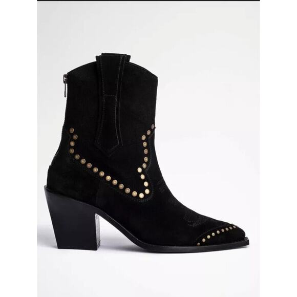 Zadig & Voltaire Cara High Suede Ankle Boots Black Studded $798, Sz 37,, NIB - Picture 1 of 11